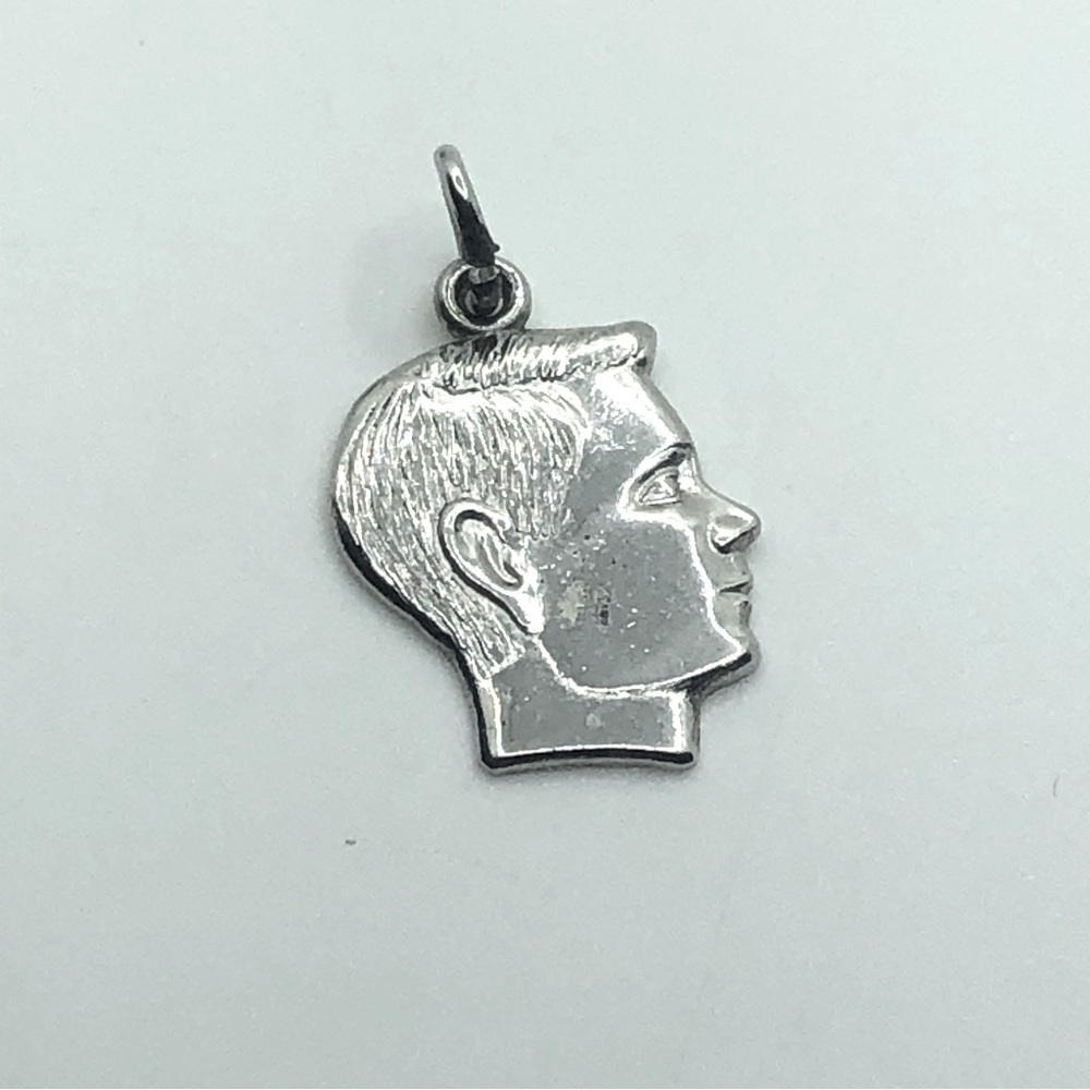 VTG Sterling Silver Man Boy Portait Silhouette Pendant Charm .8”